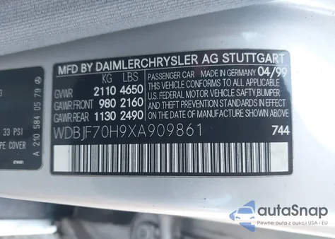 1999 Mercedes-Benz E 430 z USA, uszkodzony, nr VIN WDBJF70H9XA909861